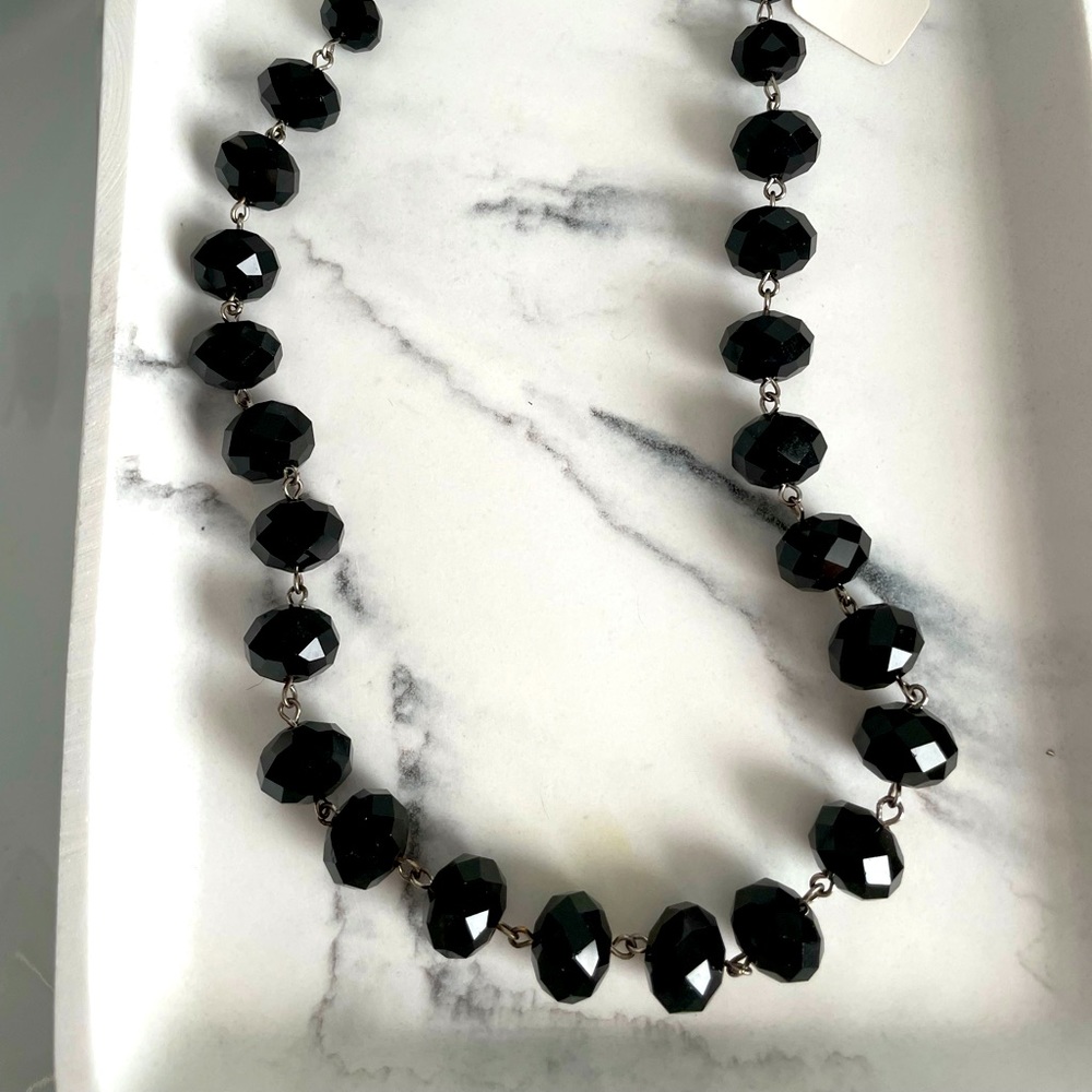 Matinee Length Beaded Black Necklace